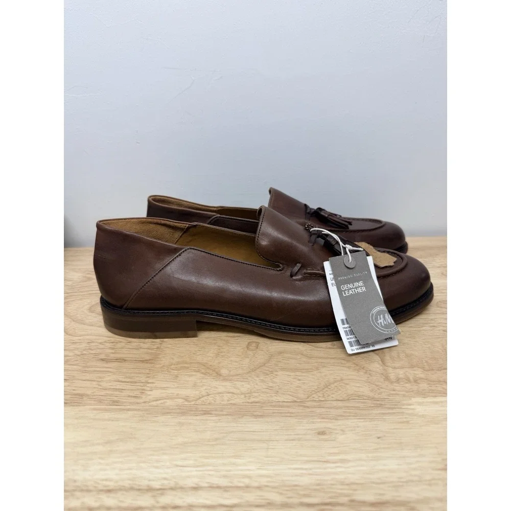 H&M's premium selection Brown Leather Loafers Tassel Moccasin EU 45 US 12 #43
